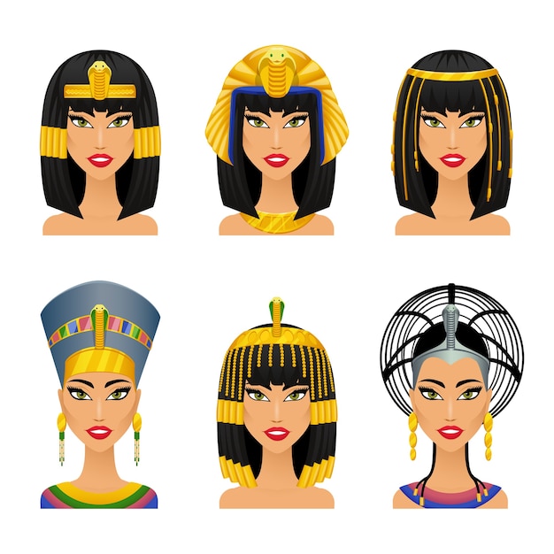 Vector cleopatra egyptian queen. woman ancient, history and face,  portrait nefertiti, vector illustration