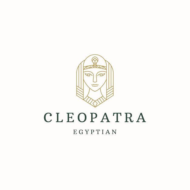 Cleopatra queen of egypt line style logo icon design template flat vector