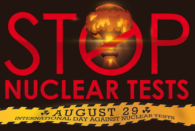 Clever awareness sign banning mushroom cloud and yellow ribbon for the Day Against Nuclear Tests