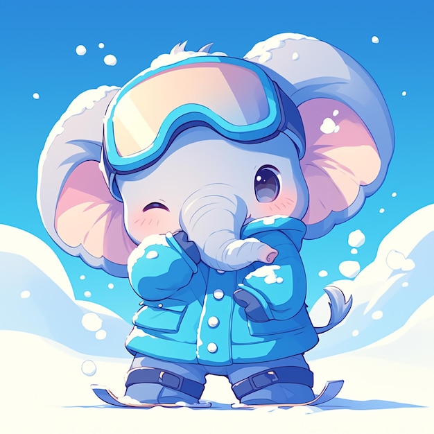 A clever elephant ski instructor cartoon style