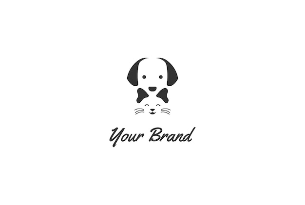 Clever Negative Space Cute Happy Dog and Cat Face for Pet Clinic Logo Design Vector