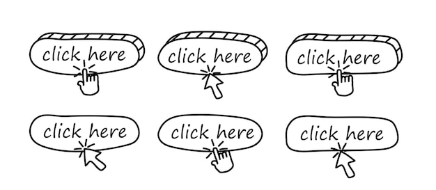 Click here push button Set of vector modern web buttons cartoon style