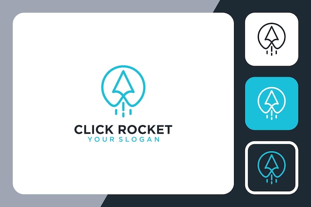 click logo design with rocket and line art