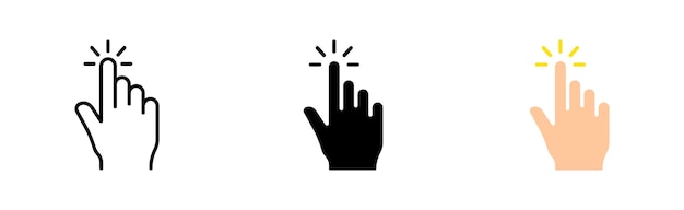 Click set icon Tap Index finger zoom out tapping sliding Scrolling touch cursor waiting sensor watch Pressing concept Vector icon in line black and colorful style on white background