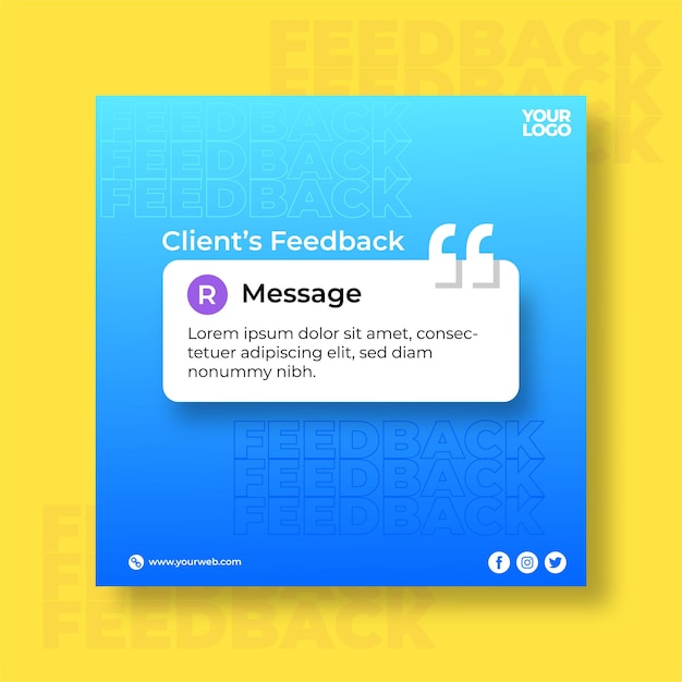 Client Feedback Quality Service Social Media Template Design with gradient blue