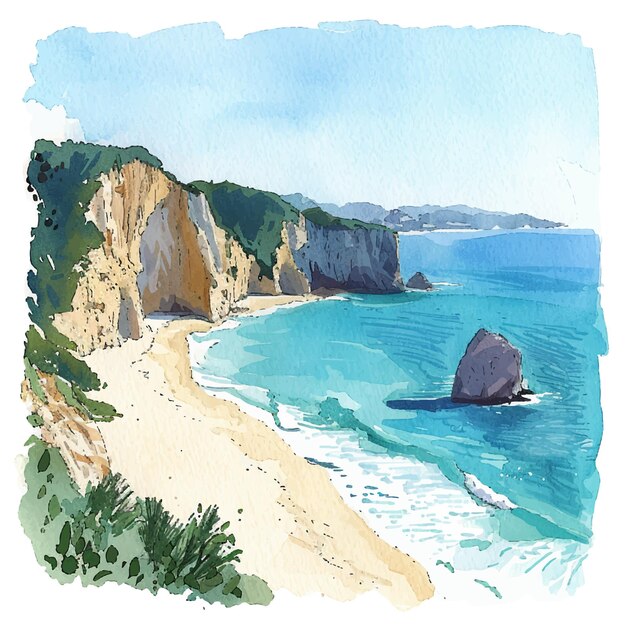 Vector cliff beach lanscape vector illustration in watercolour style