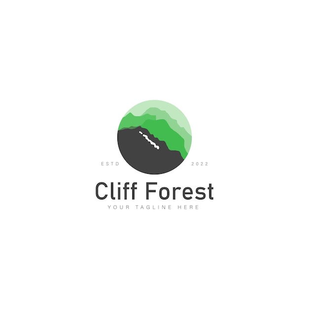 Cliff with green forest logo design icon illustration