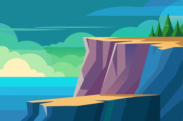 Vector cliffside view with sea and cloudy sky