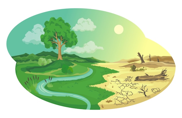 Climate change desertification illustration