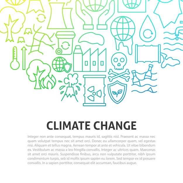 Climate Change Line Concept Vector Illustration of Outline Design