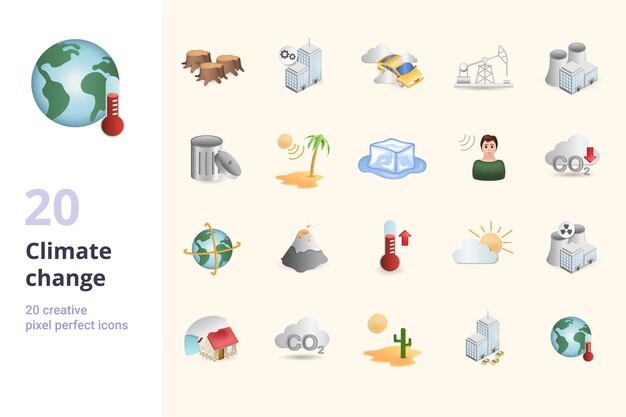 Climate change set creative icons deforestation