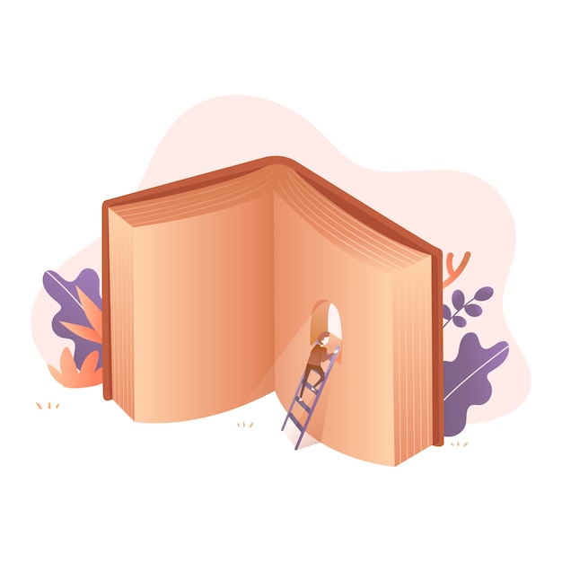 Climb and Look Up to The Book Window Illustration