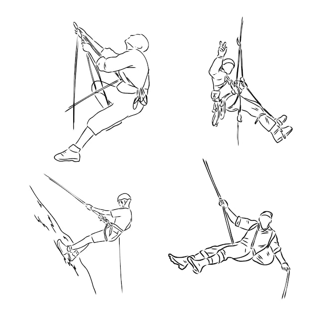 Climber climbing a cliff rock climber vector sketch