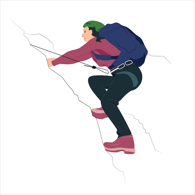 climber trying to climb a snow mountain with rope vector illustration design