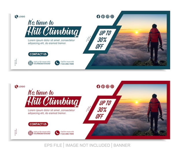 Vector climbing and hiking banner social media post template