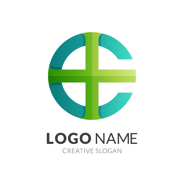 Clinic logo, letter C and plus, combination logo with  green color style