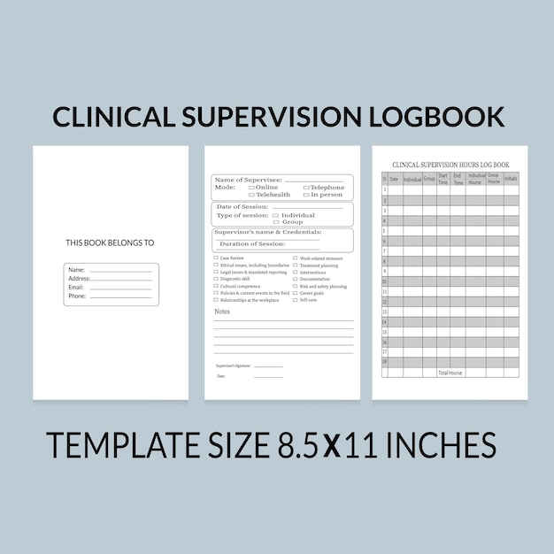 Clinical Supervision Logbook KDP Interior Design Printable LowContent Books Planner Notebook