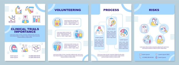 Clinical trials blue brochure template Medical program Leaflet design with linear icons 4 vector layouts for presentation annual reports ArialBlack Myriad ProRegular fonts used