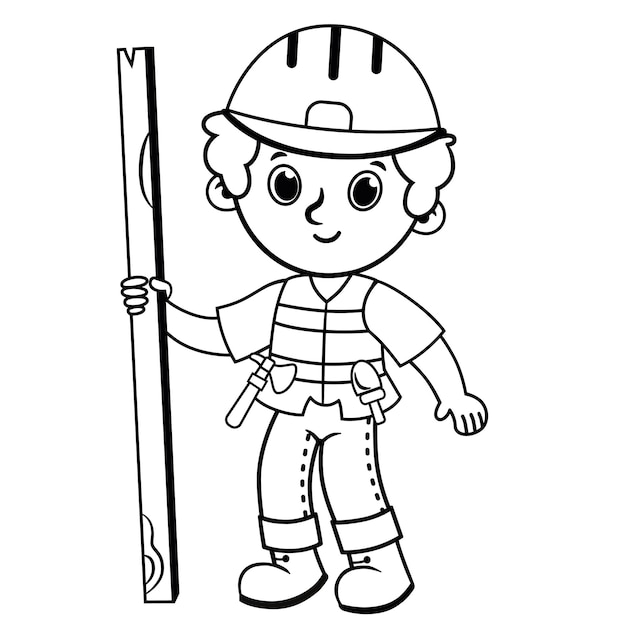 Clip art of black and white construction worker Vector illustration