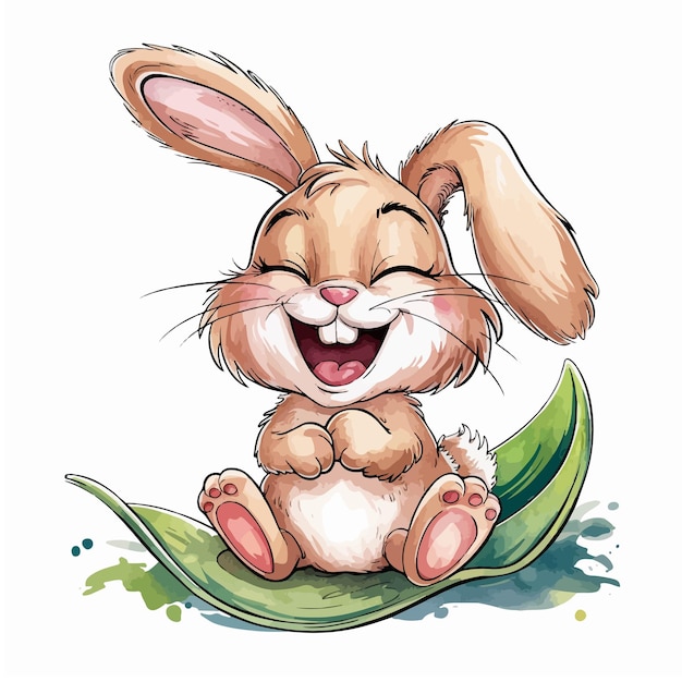 clip art of a cute affectionate rabbit in watercolor painting on white isolated background