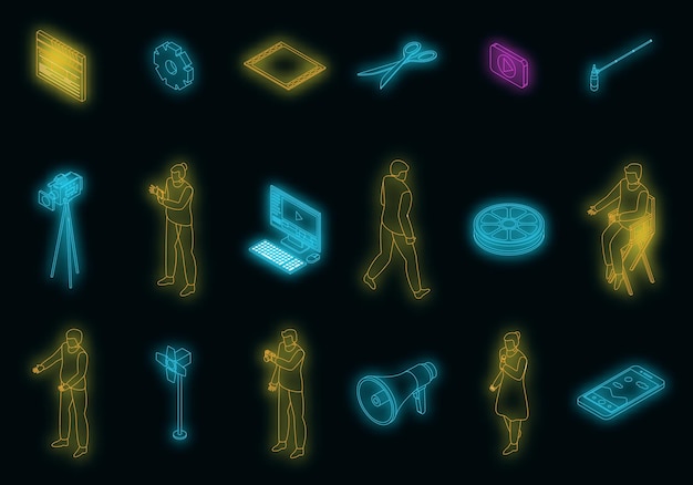 Clip maker icons set vector neon