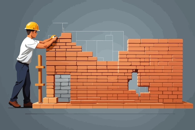 Vector clipart of a brick wall being built