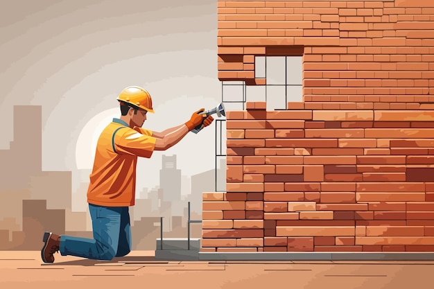 clipart of a brick wall being built