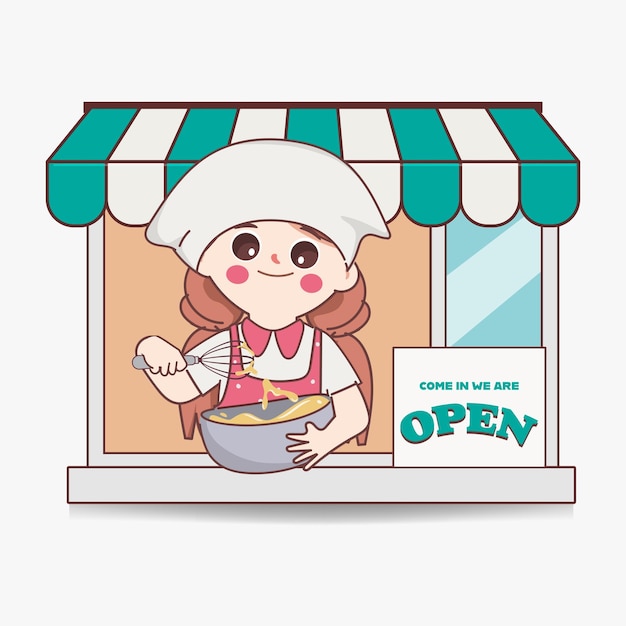 Clipart cute chef baking bakery at shop Vector character people design