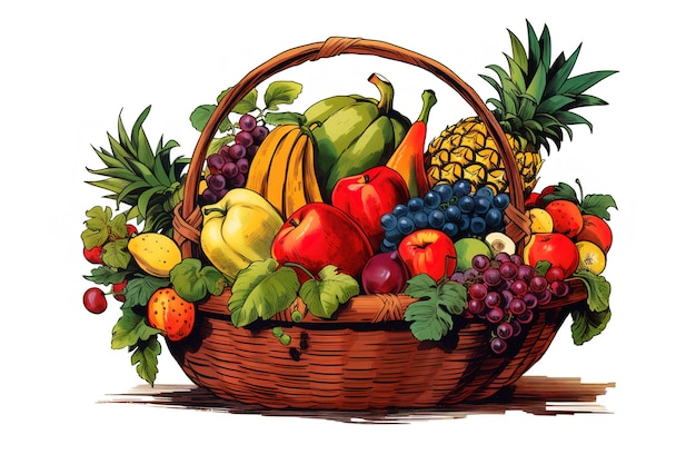 Clipart fruit basket watercolor illustration