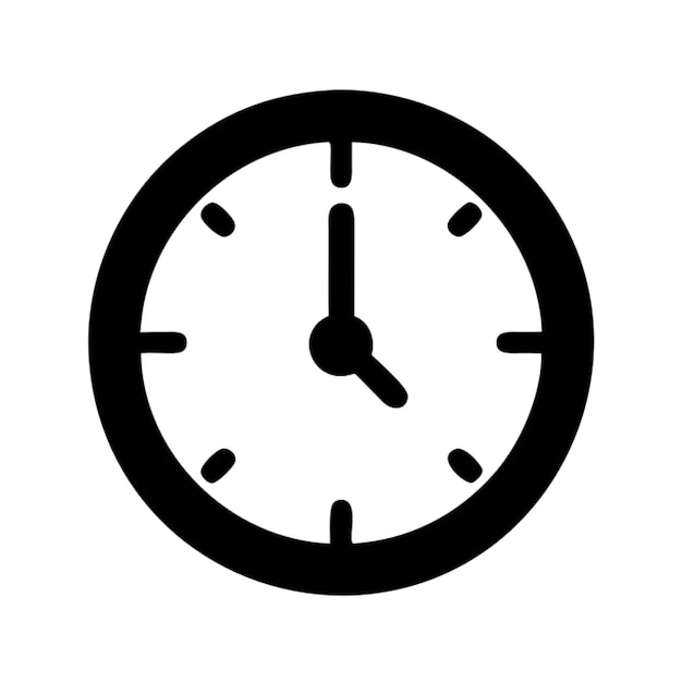 clipart of a round clock showing the time representing punctuality or time management pictogram