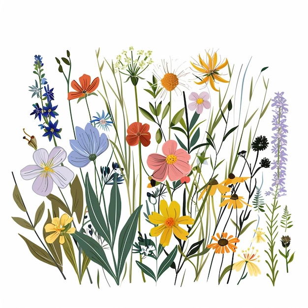 Vector clipart wildflowers on white background