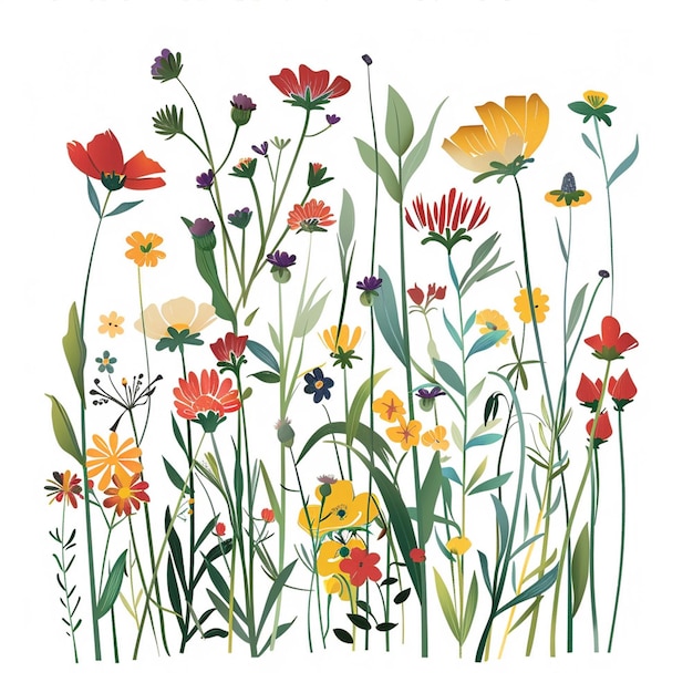 Vector clipart wildflowers on white background