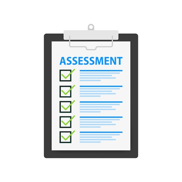 Clipboard checklist with assessment Assessment and marketing Vector illustration