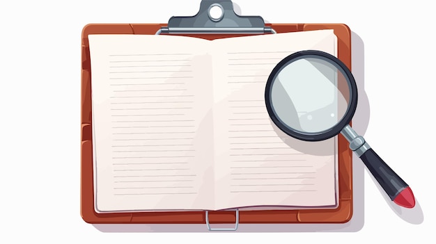 Vector clipboard document with magnifying glass cartoon illustration