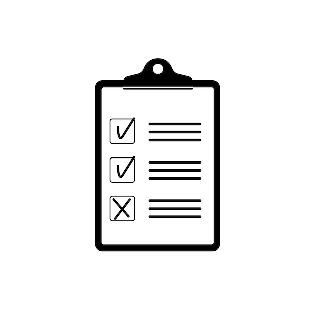 Clipboard icon Document file report test checklist Check mark symbol Checkmark sign Tick icon Questionnaire office form Check list vector pictogram Clip board symbol