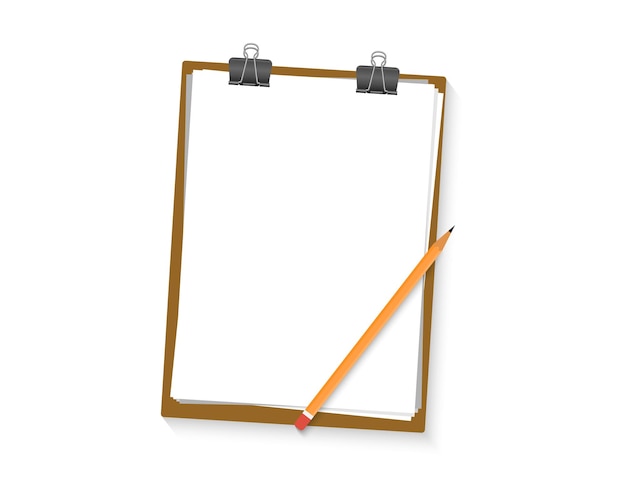 Clipboard with blank white sheet and pencil. Paper clipboard border. Blank empty clipboard mockup. Free space for text