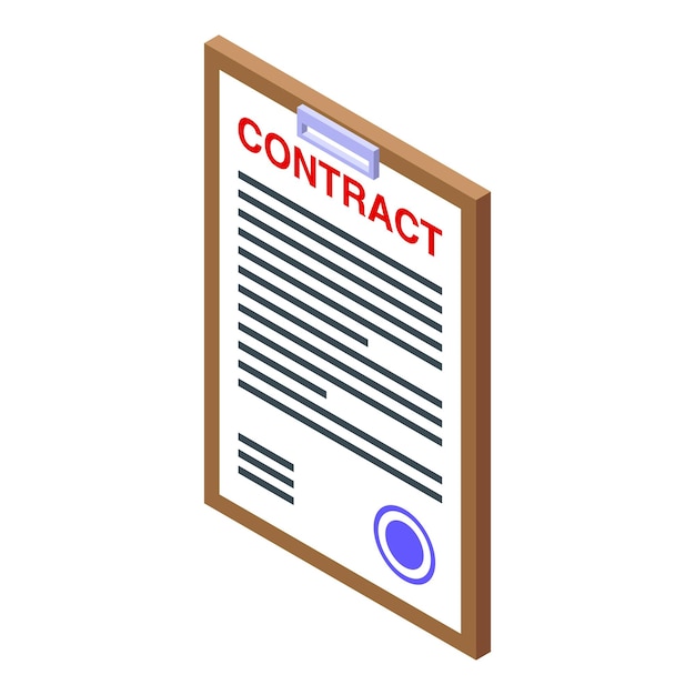 Vector clipboard with contract isometric showing agreement or legal document