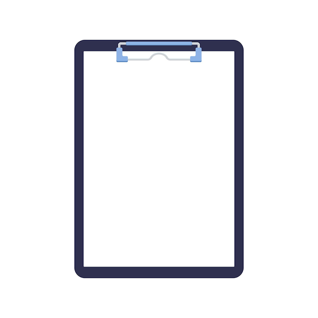 Clipboard with paper sheet blank and blinder clip isolated on white background.