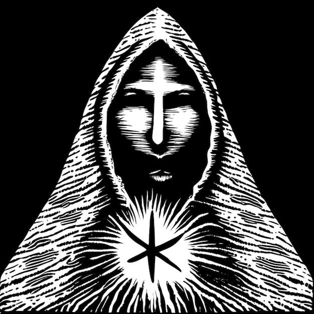 cloaked psychedelic trippy illuminati silhouette vector illustration engraving