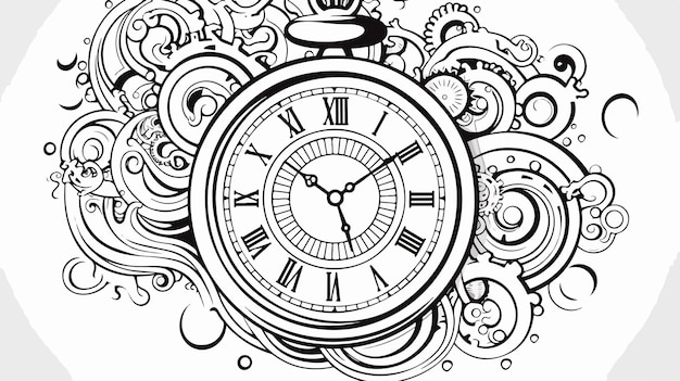 Vector clock doodle continuous line art vector illustration