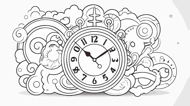 Vector clock doodle continuous line art vector illustration