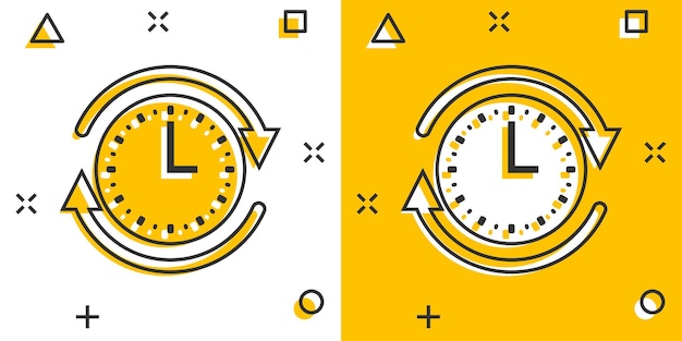 Clock icon in comic style Watch cartoon vector illustration on white isolated background Timer splash effect business concept