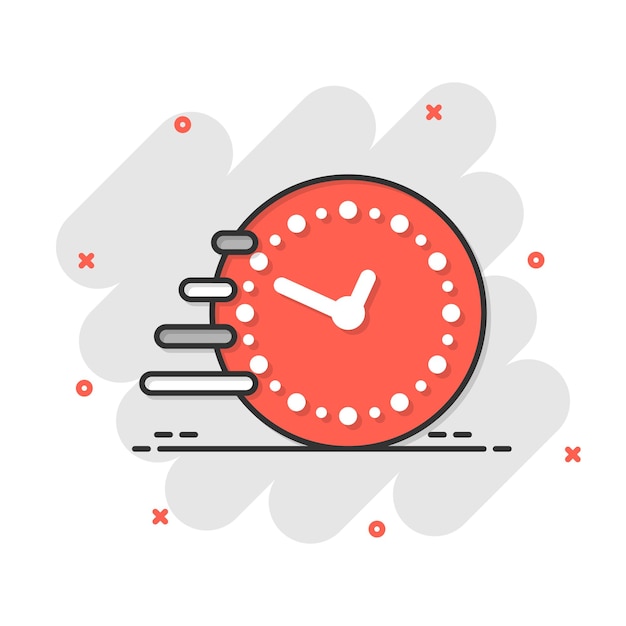 Vector clock icon in comic style watch cartoon vector illustration on white isolated background timer splash effect business concept