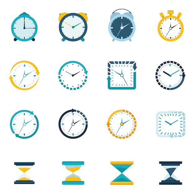 Clock icon flat set