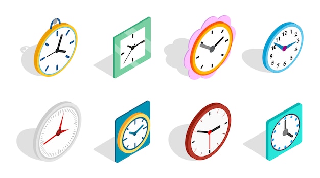 Clock icon set on white background