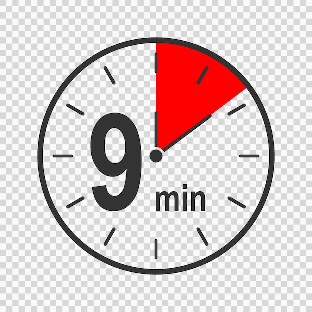 Clock icon with 9 minute time interval Countdown timer or stopwatch symbol