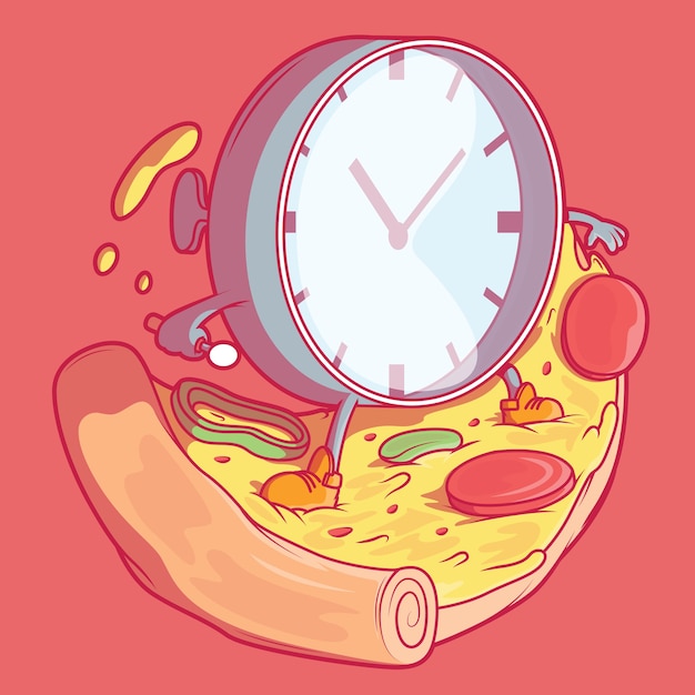 Clock and pizza . delivery, fast food, business design concept