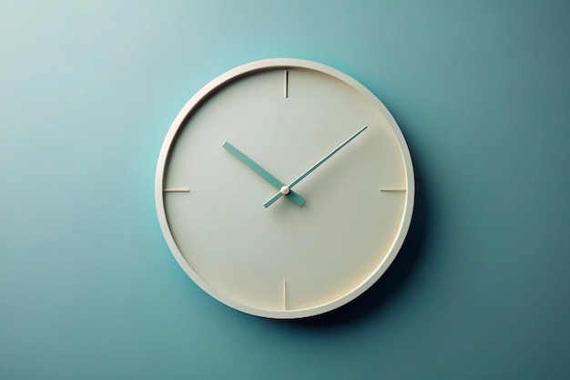 a clock that is on a blue wall