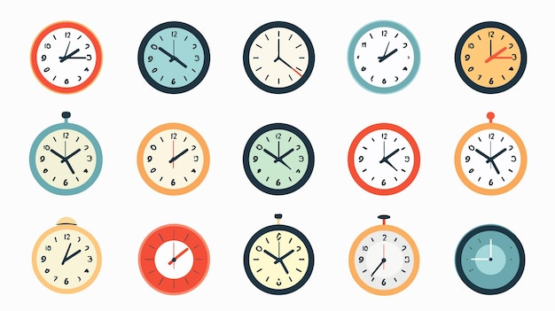 Vector clock and time icons set on white background vector