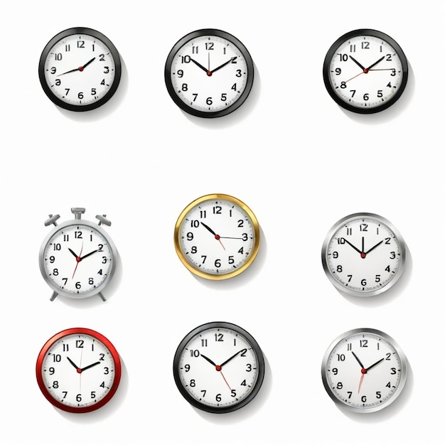 Clock vector set white background isolated a high